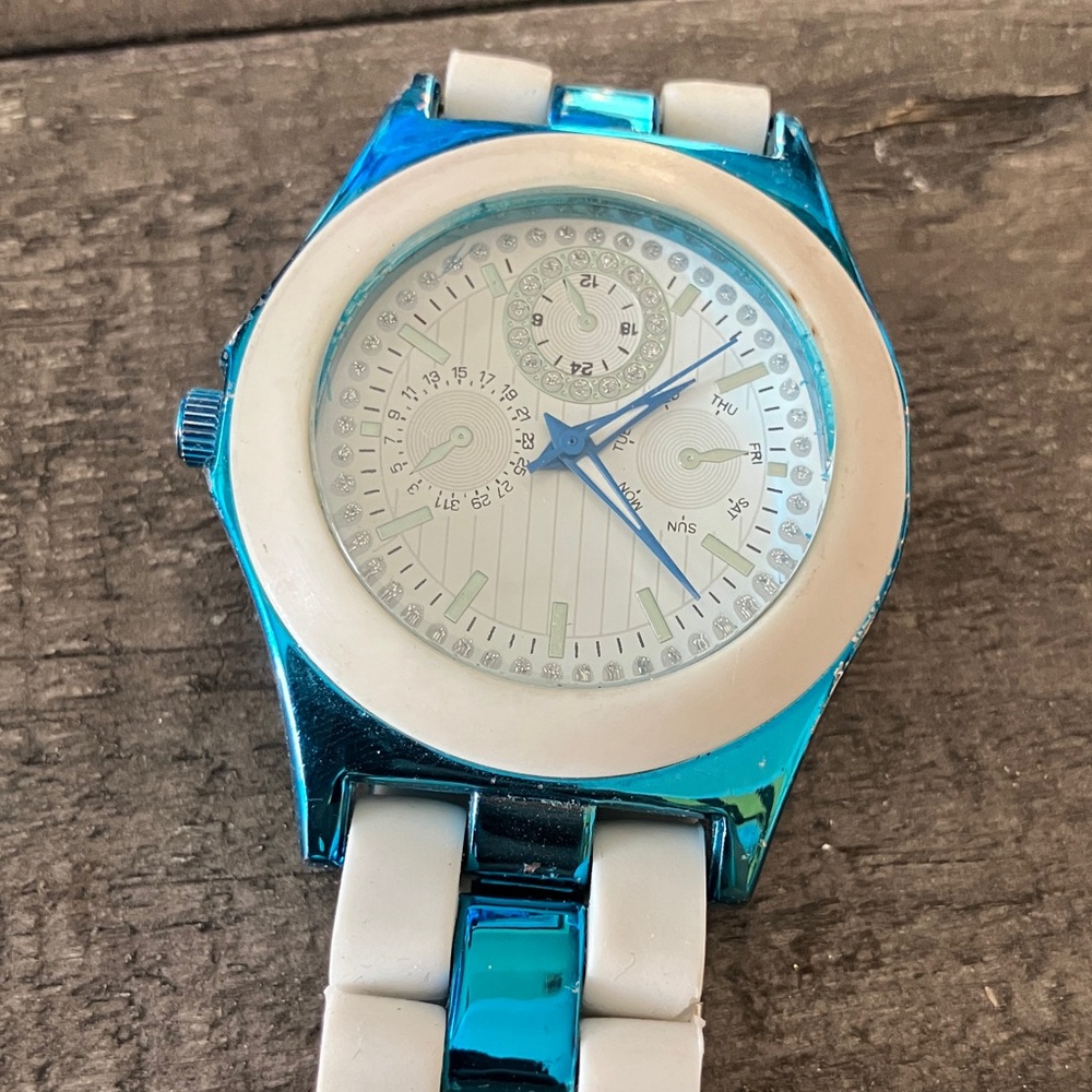 Blue and White Watch with White Dial